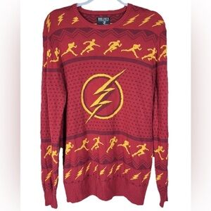 BoxLunch Mens Medium The Flash DC Comics Knit Sweater Ugly Christmas Fair Isle
